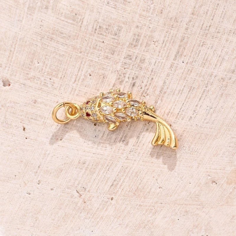 1 Pc/Package 17×16.5mm 19x7mm 23x9mm Hole 3~3.9mm Copper Zircon 18K Gold Plated White Gold Plated Fish Carp Polished Pendant Jewelry Accessories