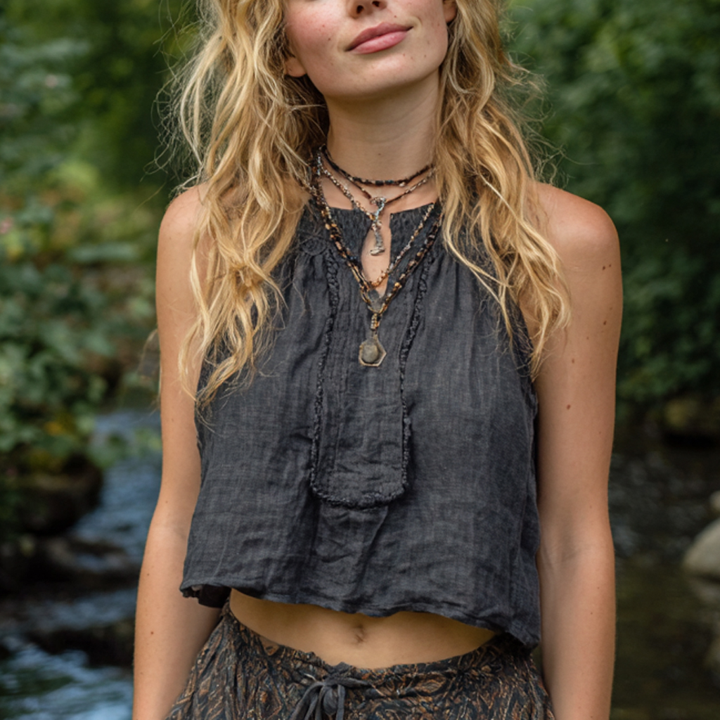 Bohemian Women's Printed Linen Sleeveless Tank Top Casual Camisole