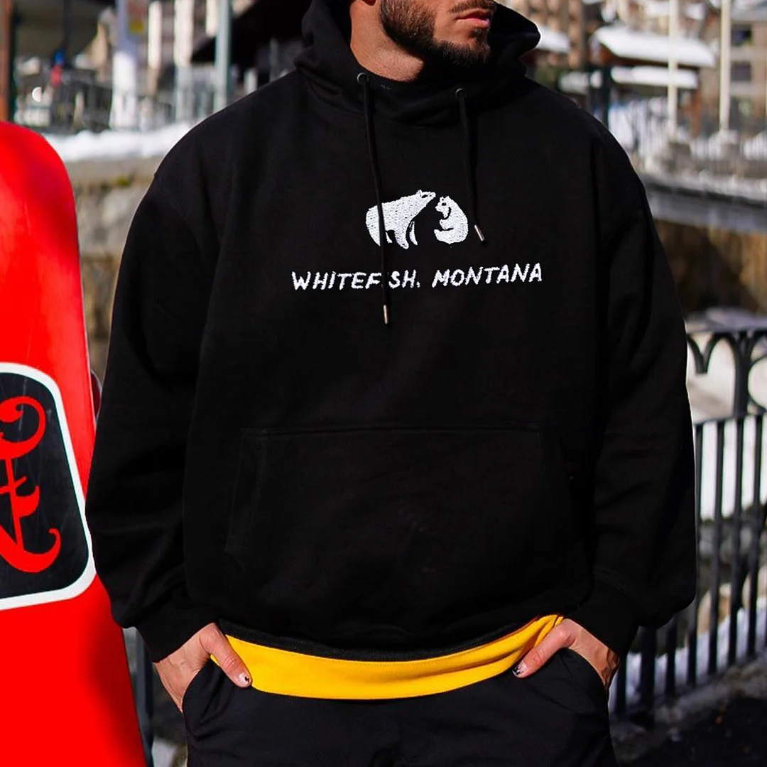 Men's Loose Comfortable Vintage Whitefish Montana Casual Hooded Sweatshirt、、URBENIE