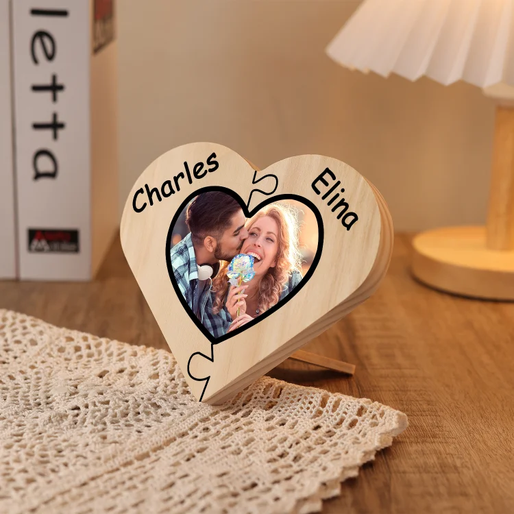 2 Names-Personalized Family Heart Wooden Ornament Gift-Customized Gift Ornament Desktop Decoration Picture Frame For Family
