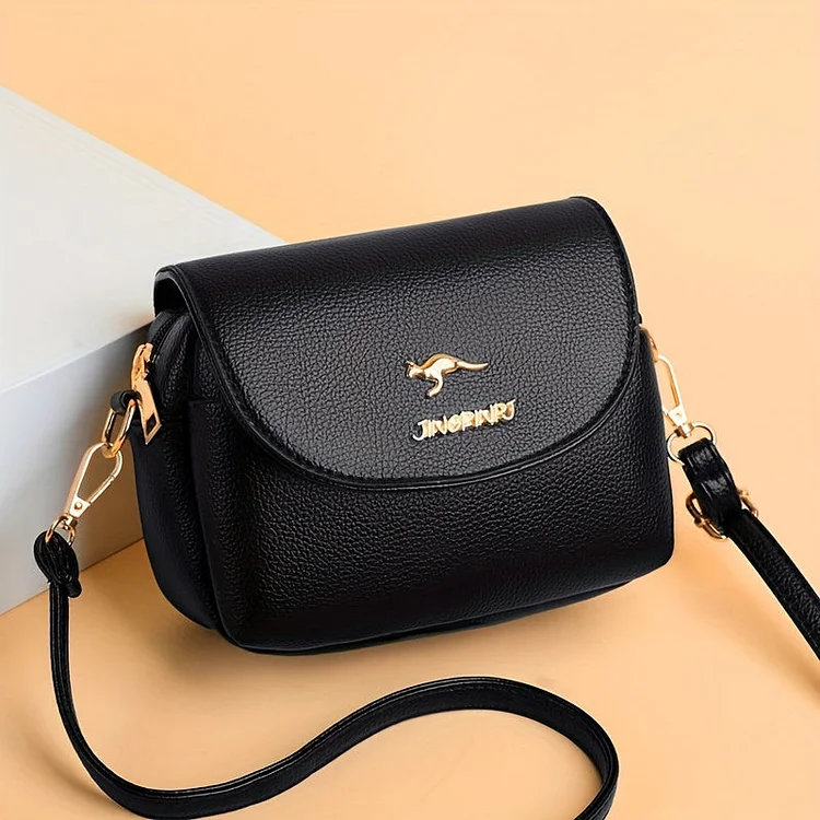 Stylish Leather Shoulder Bag -  Kangaroo and Letter Decor Fashion Crossbody Bag