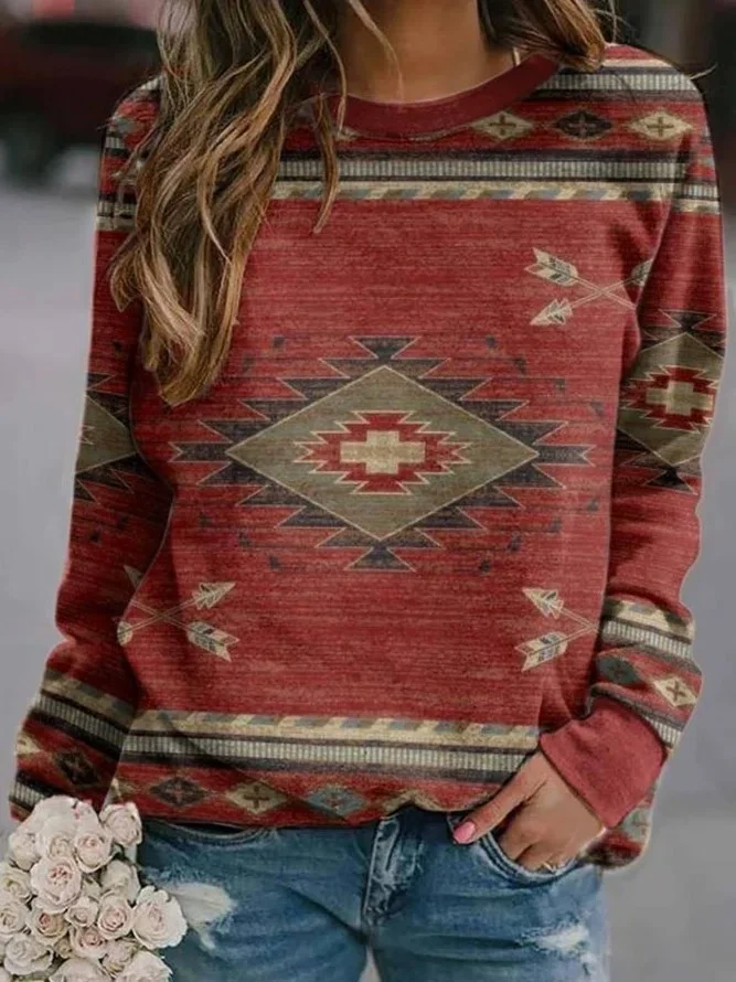Printed Long Sleeve Round Neck Top