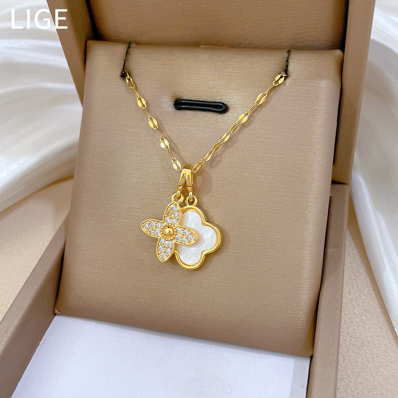 Double-Layer Flower Luxury Banquet Wedding Necklace Women’S Versatile Clavicle Chain Titanium Steel Chain