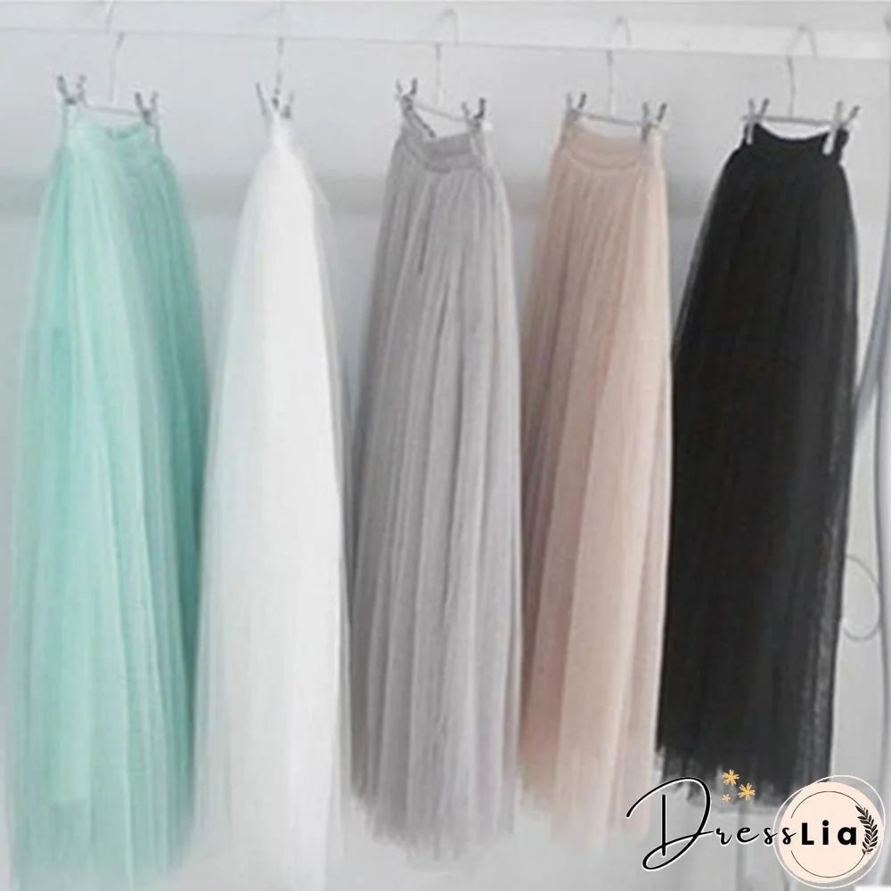 Tulle Skirts Women Spring Summer Elastic High Waist Skirt Womens Tutu Maxi Pleated Skirt Fashion