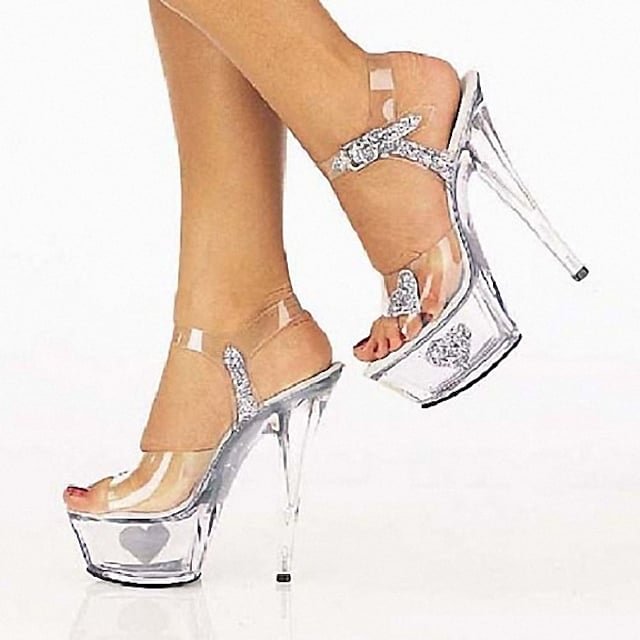 Women's Sandals Sexy Clear Platform Stiletto Heel Peep Toe Ankle Strap Shoes