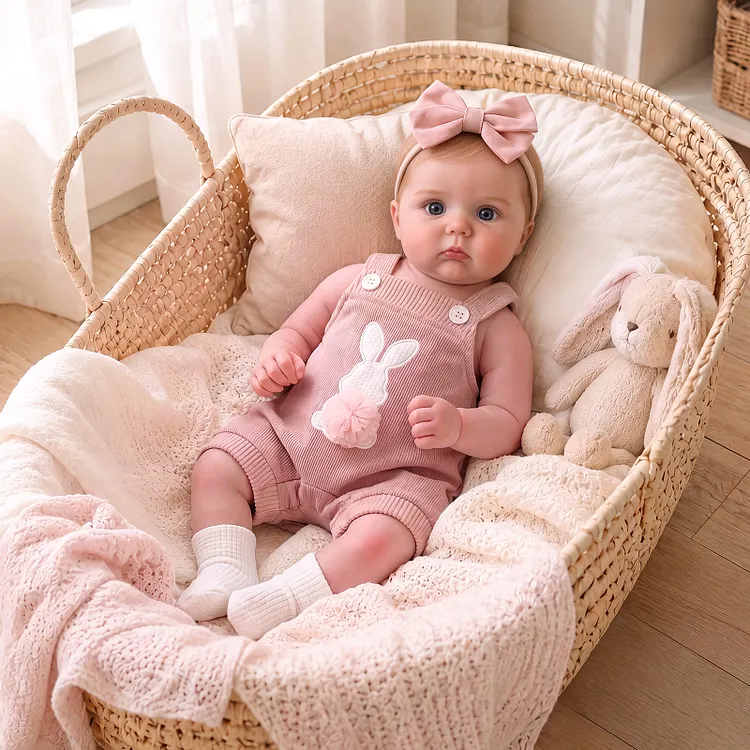 [Pre-Order] Babeside Sage 16" Gender-Neutral Silicone Baby Doll in Pink Bunny Romper &ndash; Lifelike Baby Gift