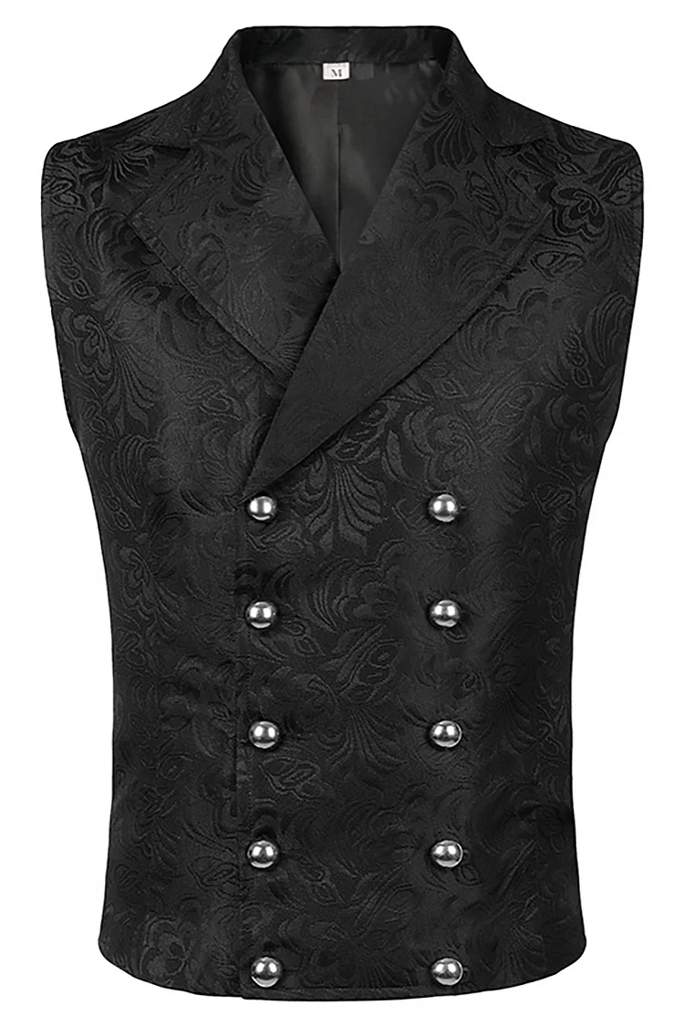 Floral Jacquard Lapel Collar Double Breasted Vest