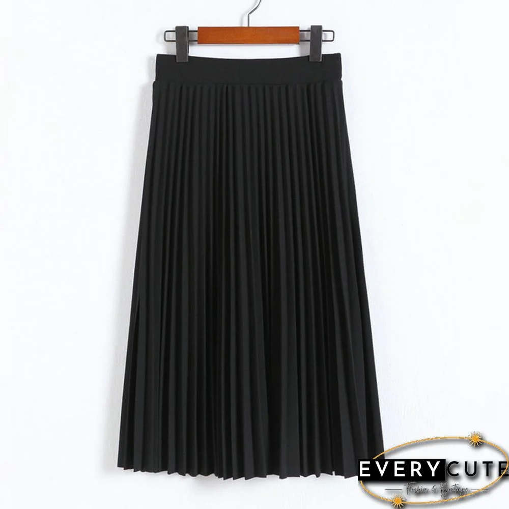 Spring And Autumn New Fashion Women's High Waist Pleated Solid Color Half Length Elastic Skirt Promotions Lady Black Pink