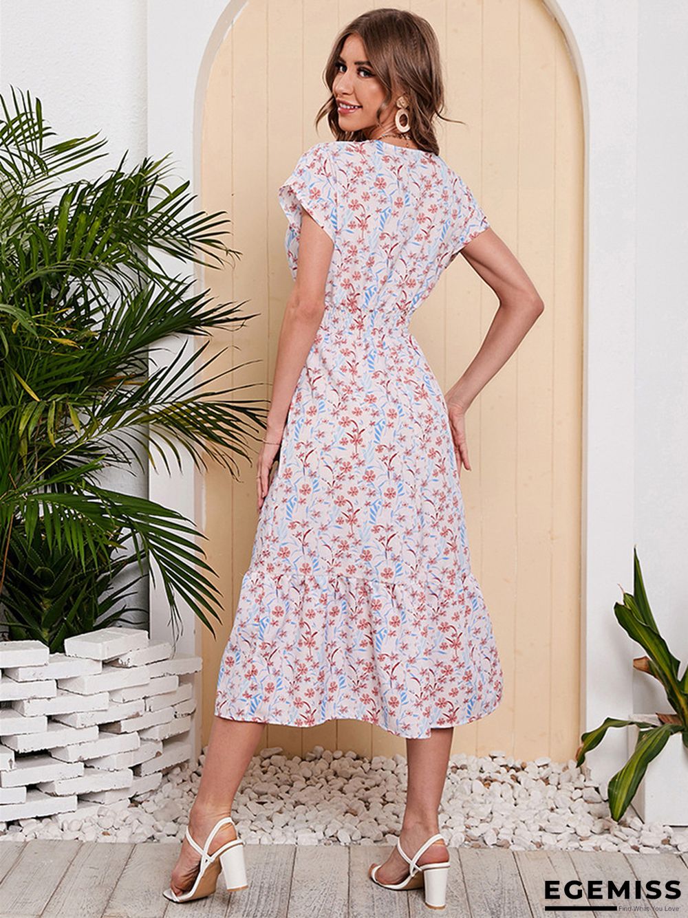 Chiffon Printed One Sleeve Large Swing Holiday Beach Dress | EGEMISS