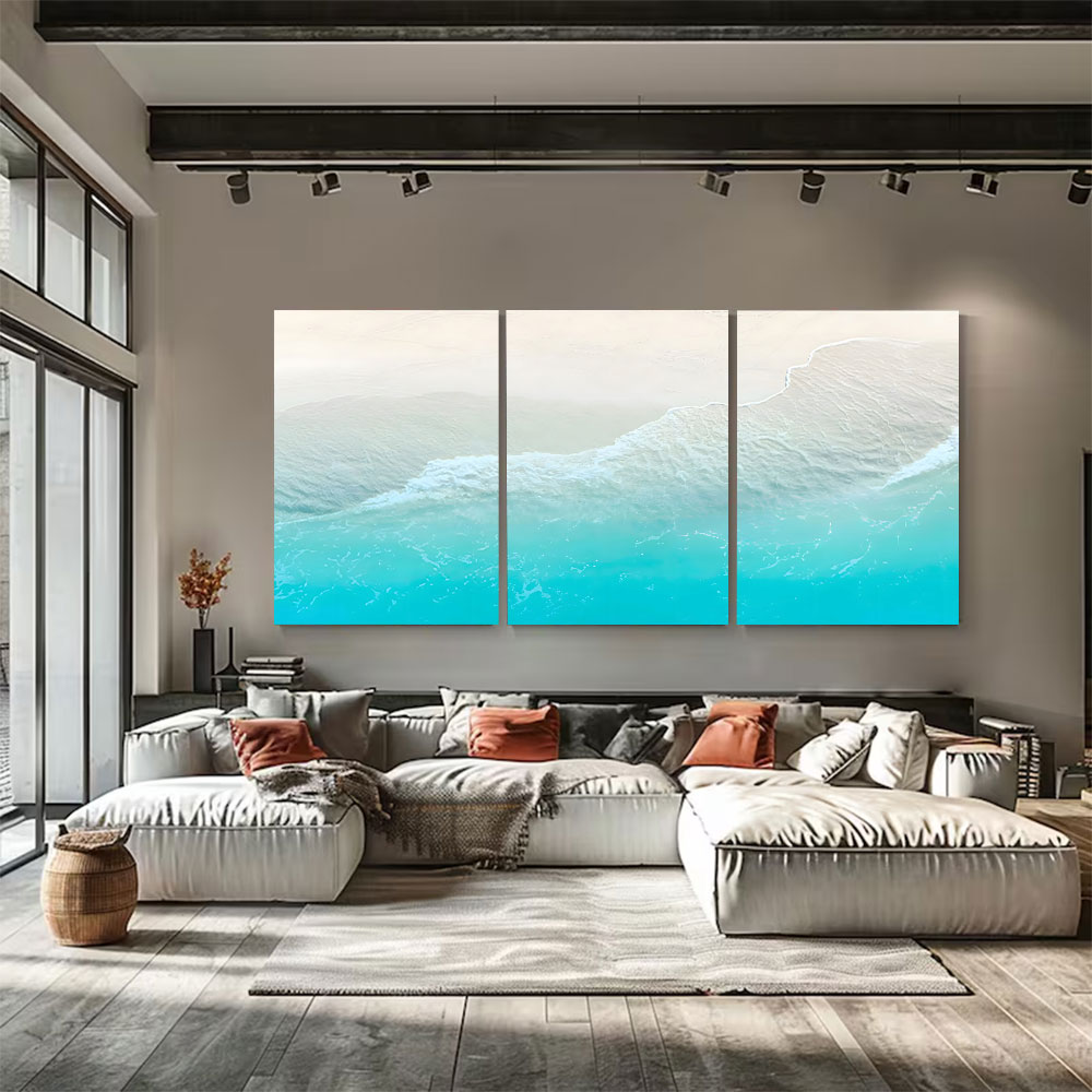 3-Piece Set Light Blue Ocean Abstract Gradient Canvas Art