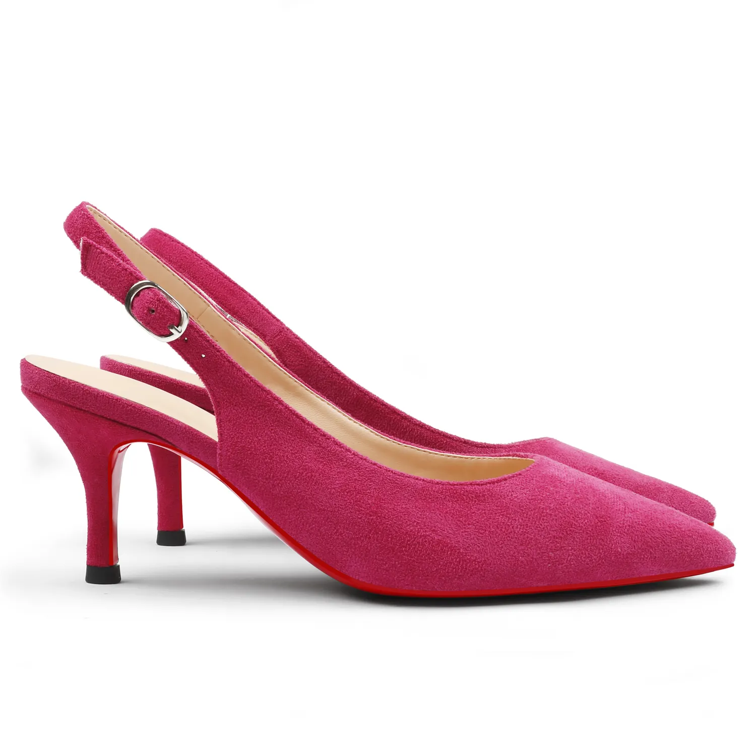 60mm Women's Pointed Toe Slingback Kitten Heels Red Bottom Suede Pumps-vocosishoes