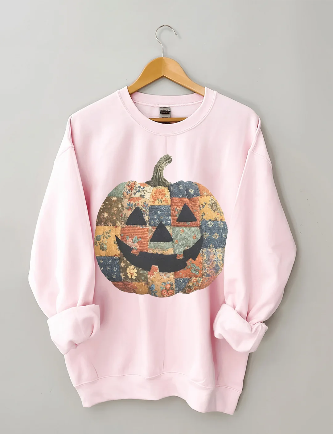 Retro Patchwork Halloween Pumpkin Sweatshirt