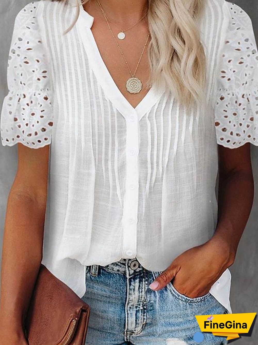 Women's Going Out Blouse Plain Lace Patchwork V Neck Tops Elegant Casual Basic Top White Black Blue