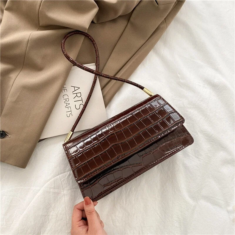 Popular Crocodile Pattern Handbags New Fashion PU Leather Shoulder Bags for Women 2022 Leather Textured Buckle Underarm Bags