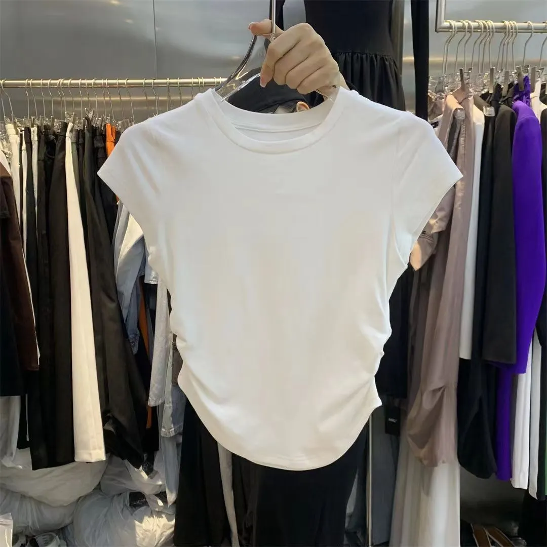 Brownm Brownm Girl Pure Want To Accept Waist T-Shirt Short Sleeve Female 2024 Summer New Solid Color Bottom Cover Slim Short Jacket Female
