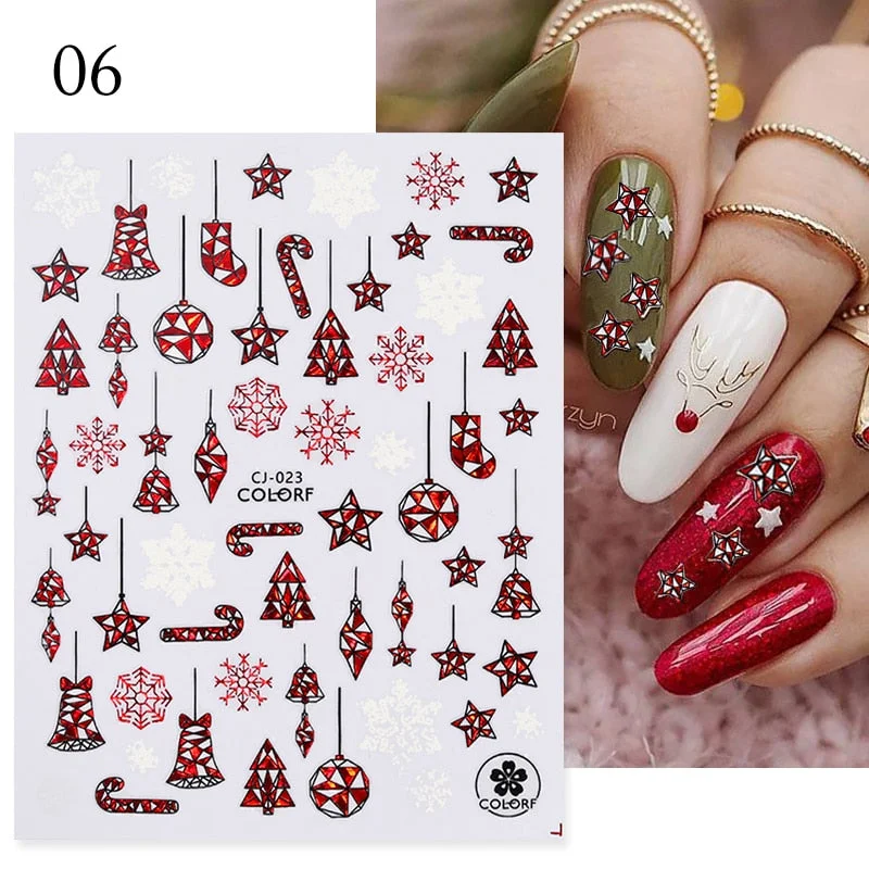 Winter Xmas 3D Nail Sticker Christmas Elk Santa Snowflake Rabbit Cartoon Slider Design Polish Nails Decals Nail Art DIY Decor-Nail Inspo