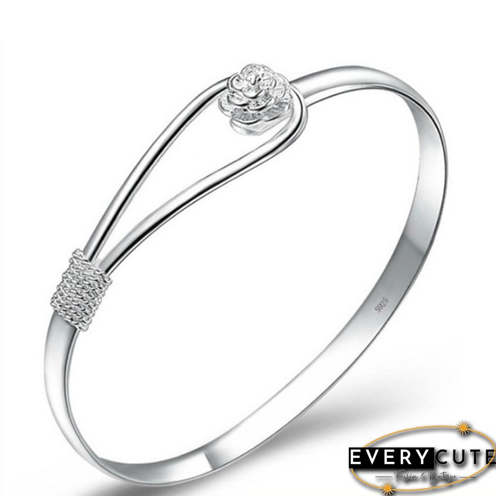New Hot Fine 925 Sterling Silver Thick Polish Fashion Sakura Charm Net Cuff Jewelry