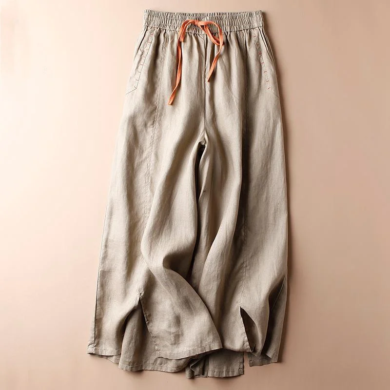 Summer thin cotton linen cropped trousers