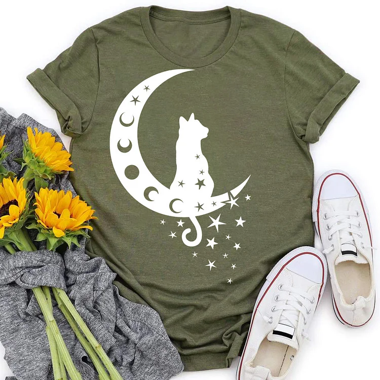 Star cat sun and moon T-shirt Tee -05340#537777