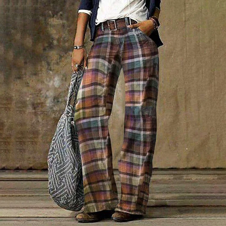 Retro Casual Plaid Casual Pants