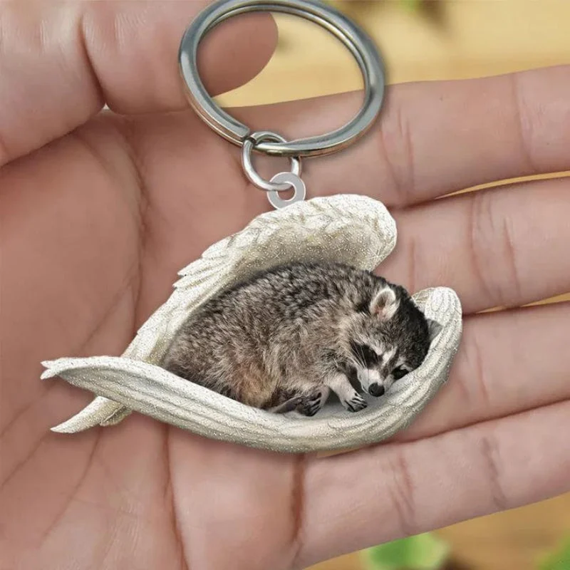 VigorDaily Sleeping Angel Acrylic Keychain Raccoon SA245