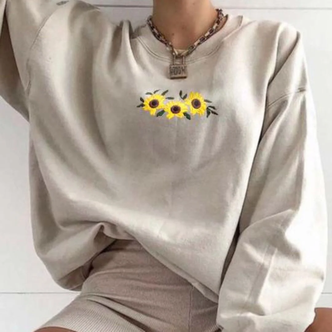 Casual Round Neck Letter Print Loose Sweatshirt Wq42