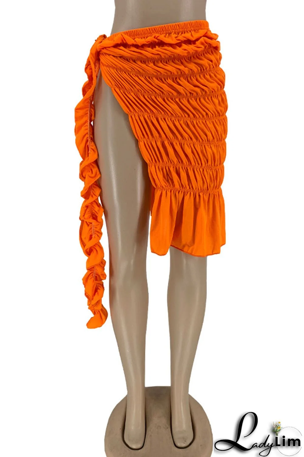 Lake Blue Sexy Solid Bandage Split Joint Slit Fold Straight Mid Waist Straight Solid Color Bottoms