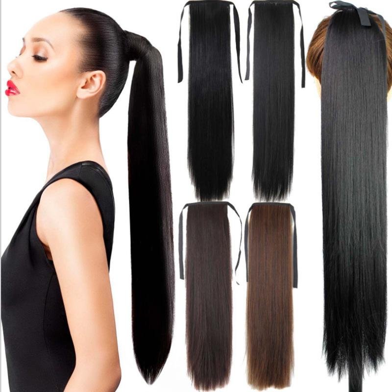 Ladies Bandage Realistic Long Straight Hair Ponytail Wig Piece