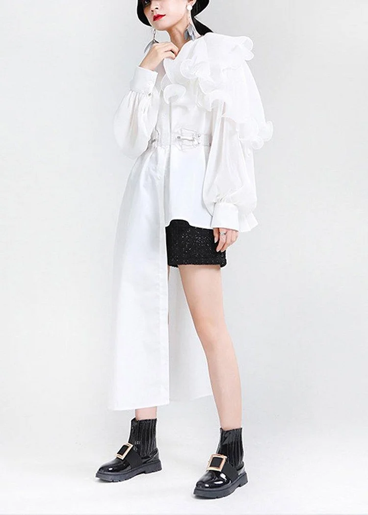 Classy White Patchwork Ruffles Chiffon Top