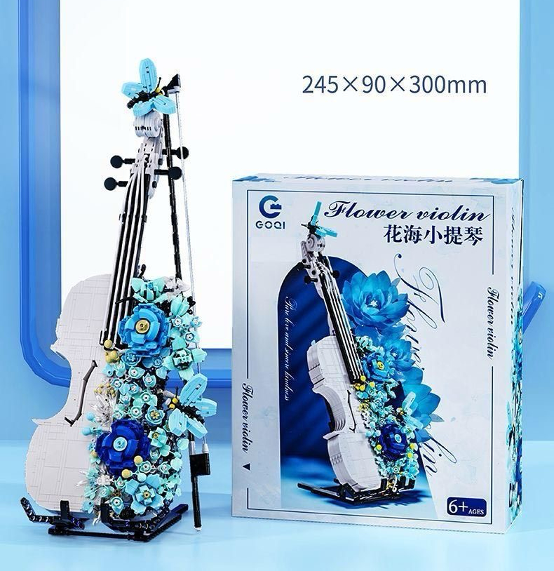 Flower Sea Violin Building Block Set with Lights, Gift, Children's Gift, Present, Premium Ornament, 1419 PCS