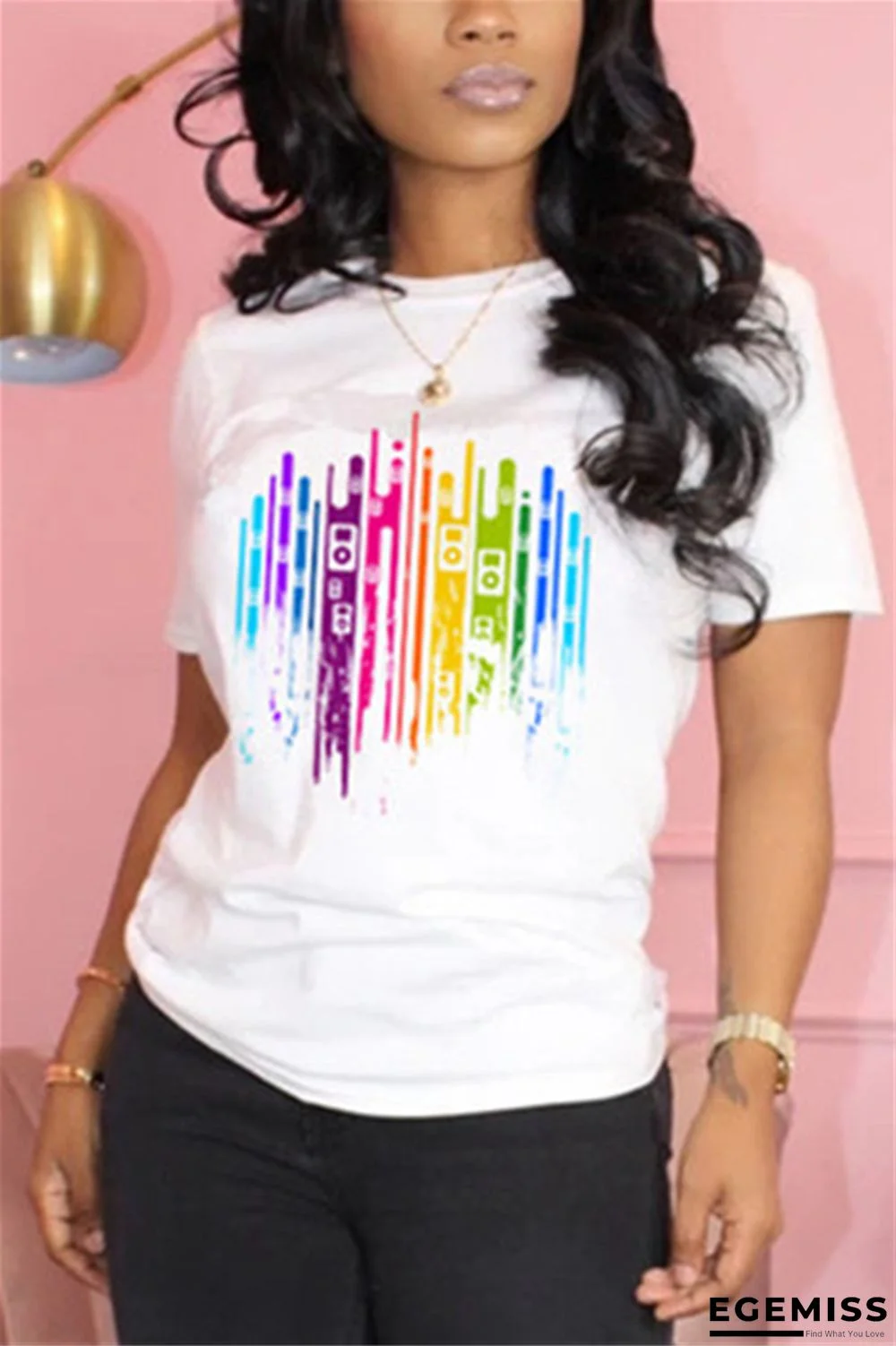 White Fashion Casual Print Short Sleeve T-shirt | EGEMISS