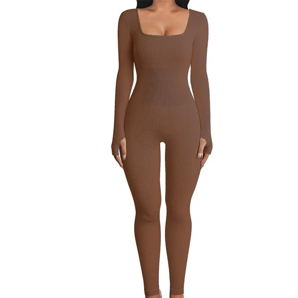 Seamless Ribbed Long Sleeve Sculpting Jumpsuit