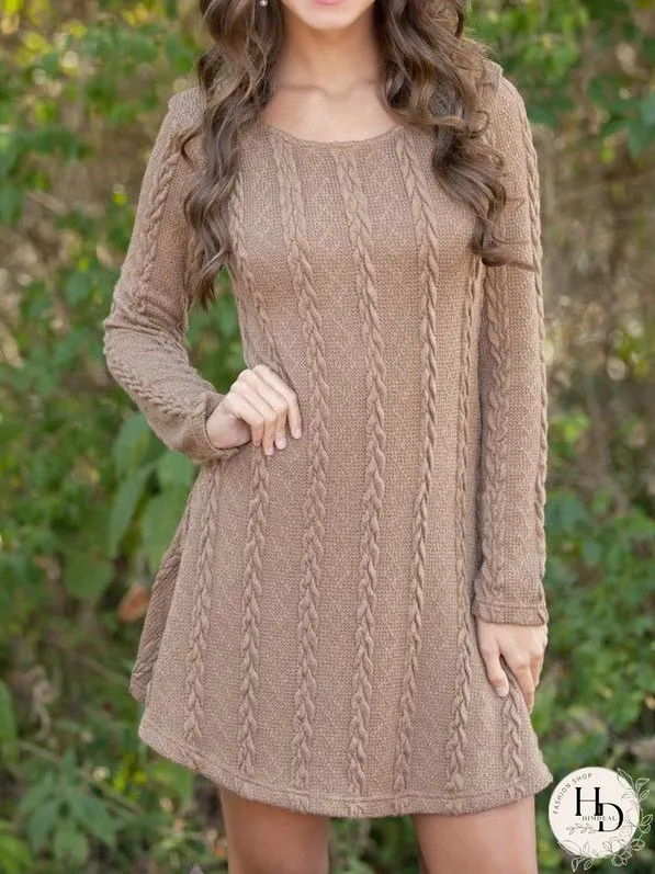 Dresses Round Neck Long Sleeve Sweater Mini Dress for Women