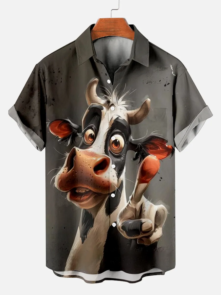 Men's cow pointing at you print shirt PLUSCLOTHESMAN