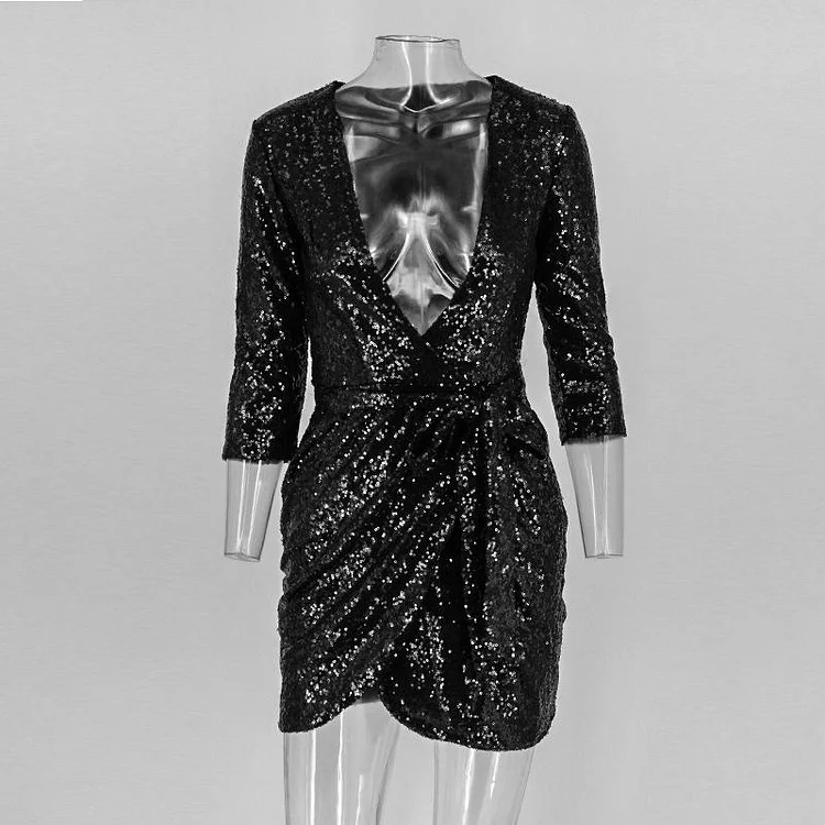 Promsstyle Deep V low-cut sexy sequin evening dress Prom Dress 2023