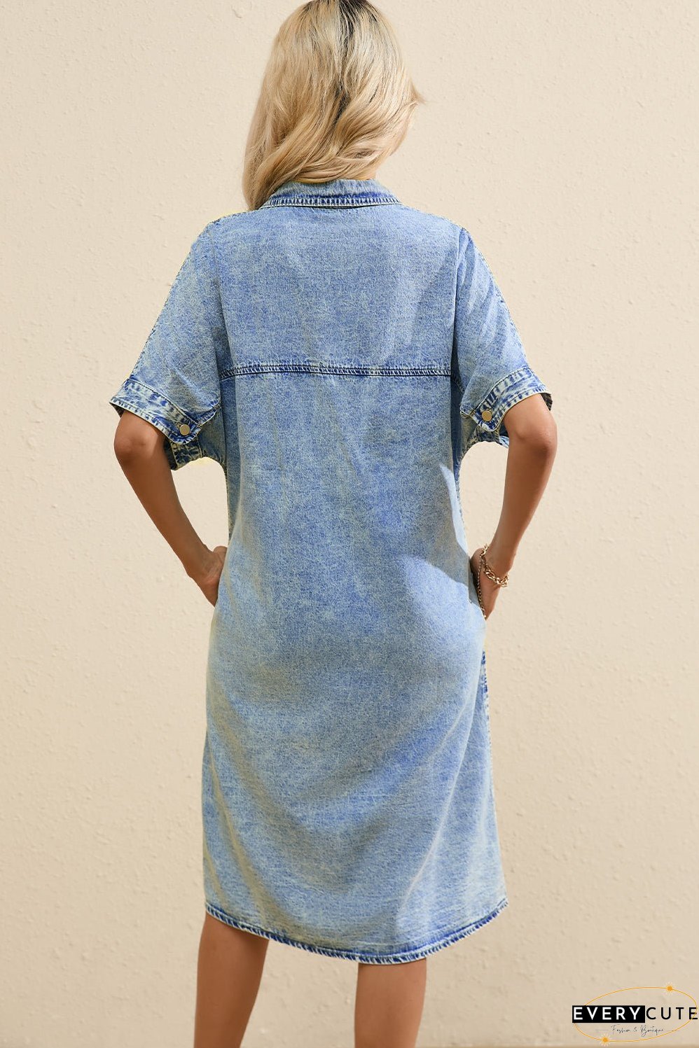 Denim Shirt Dress with Button Pockets