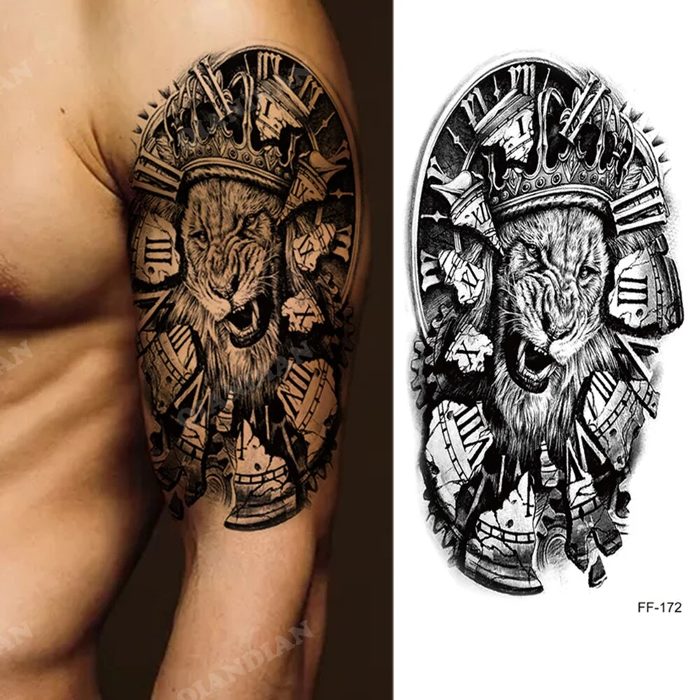 Sdrawing Waterproof Temporary Tattoo Sticker Wolf Lion King Sun Forest Tiger Mechanical Wild Boat Men Body Art Arm Fake Tatoo Women