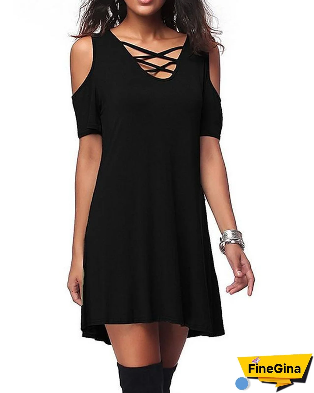 Women's Plus Size Blouse Shirt Solid Colored Plain Cut Out Fashion Hollow V Neck Tops Basic Top Black-815