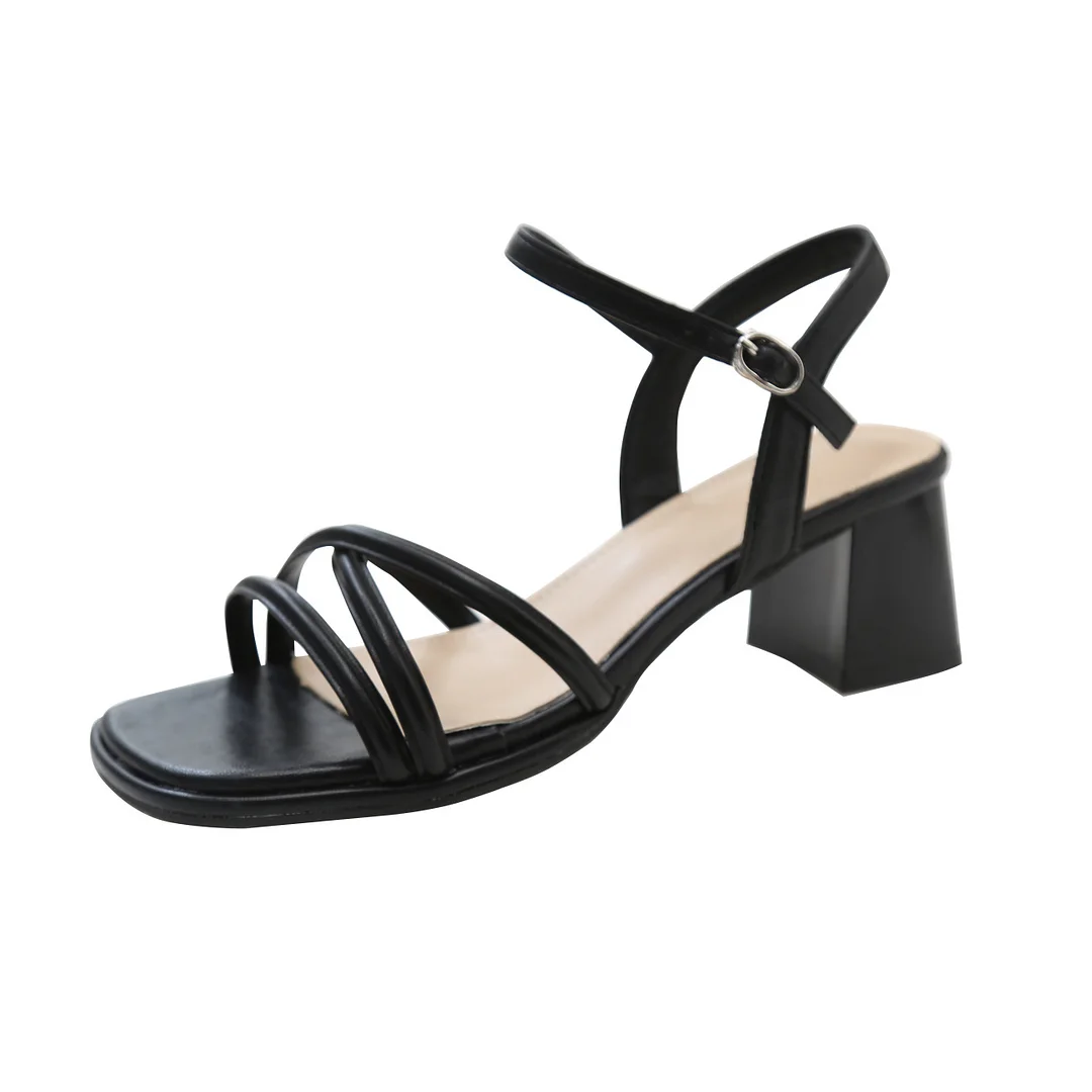 Toloer Toloer Female Summer 2024 New Fashion Fashion A Word Belt With Thick Heel Fairy Wind Match Skirt Roman Women's Shoes-Outfit Ideas