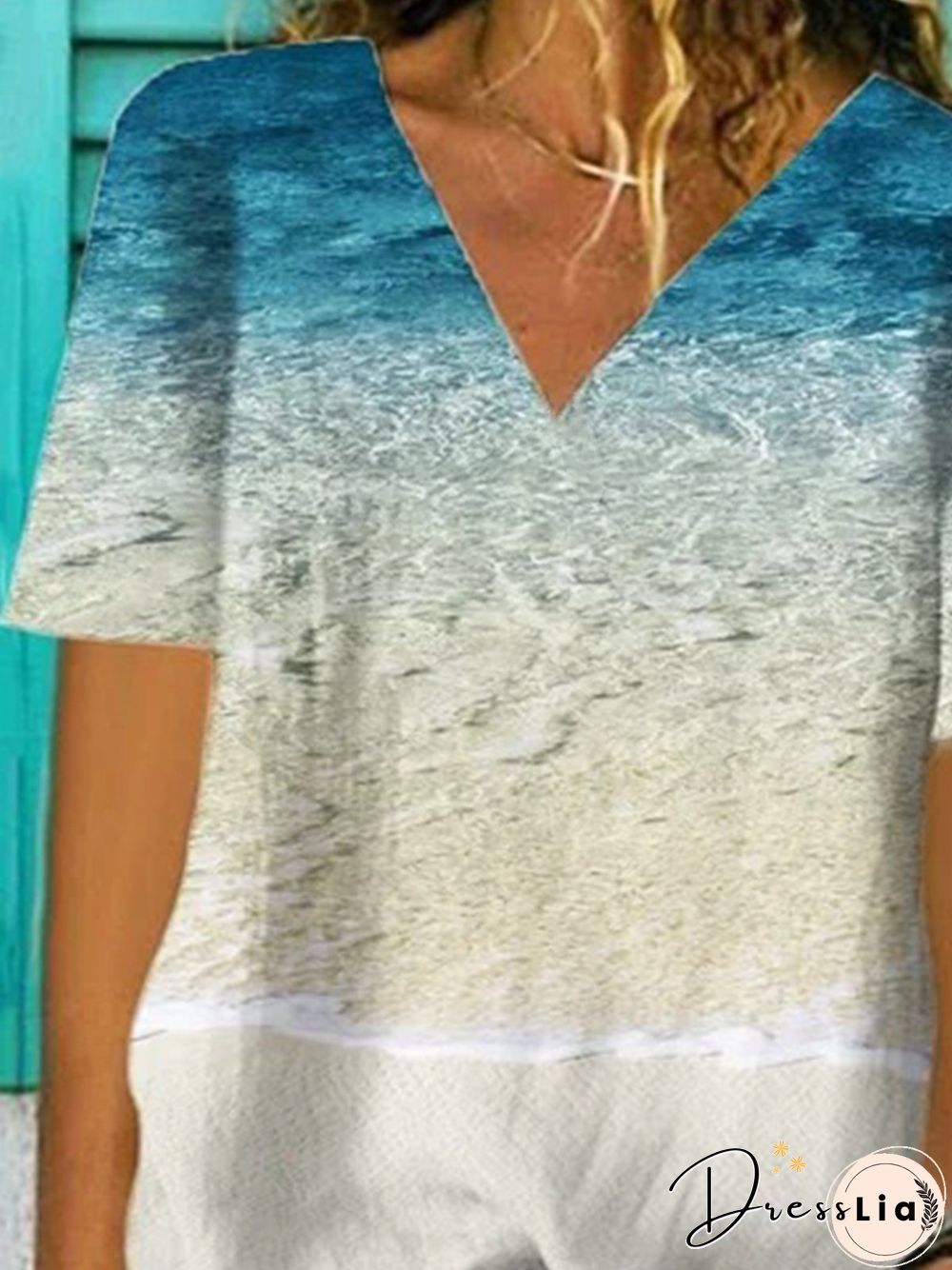 Beach Holiday Printed Short Sleeve Casual Shift T-shirt