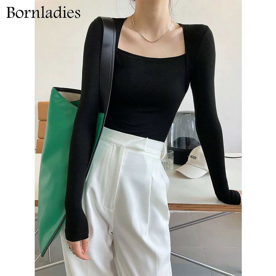 Bornladies Summer Autumn Fake Two-piece Female Green T Shirts Casual Skinny Bodycone Tees Women Sexy Cotton Long Sleeve T Shirts