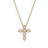 18K Yollow Gold Round Lab Diamond 6-Stone Cross Pendant Necklace