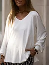 Women Solid Color V Neck Loose Top
