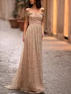 Sequinned Backless Off-The-Shoulder Maxi Dress