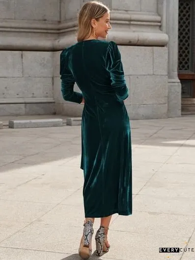 Surplice Puff Sleeve Midi Dress