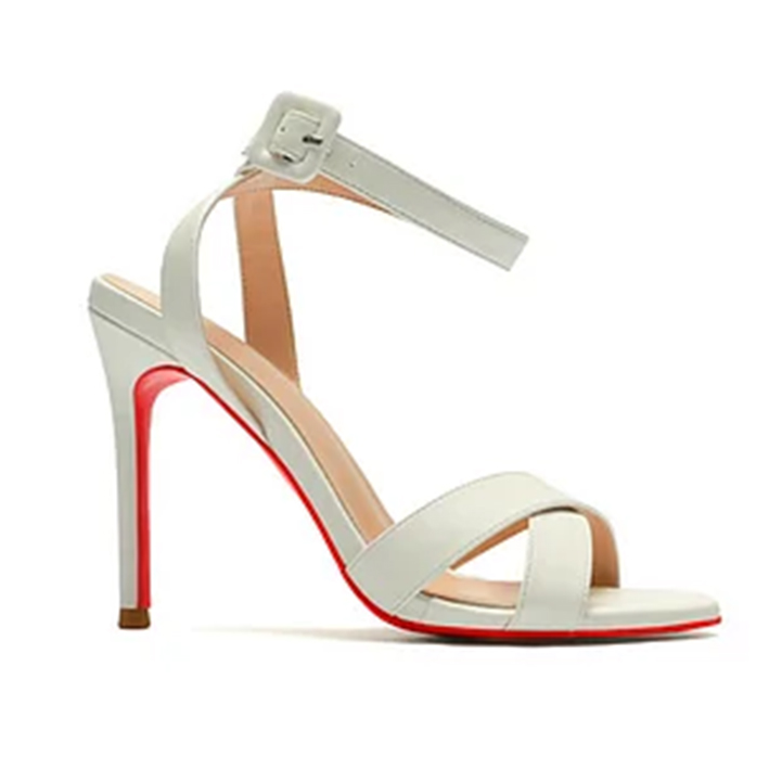 100mm Women's Ankle Strap Stiletto High Heel Dress Red Bottoms Sandals-MERUMOTE