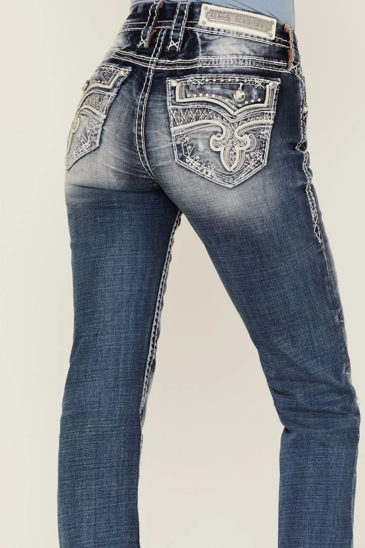 Low Waist Wash Straight Leg Jeans
