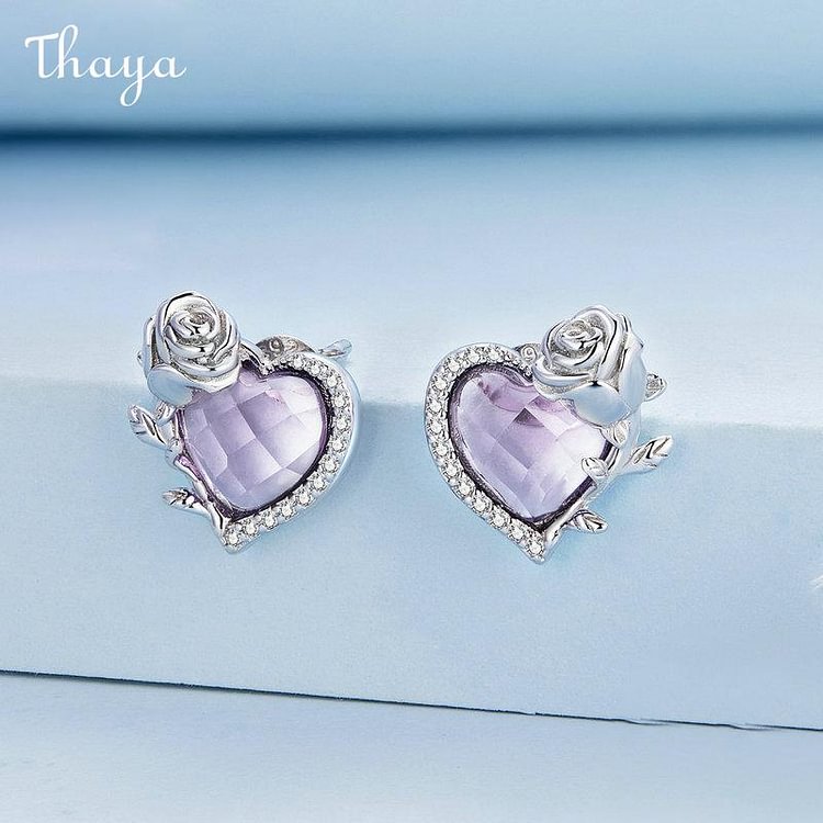 Thaya 925 Silver Romantic Rose  Heart Earrings