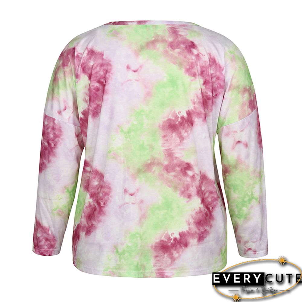 Rosy Tie Dye Button Front Plus Size Blouse