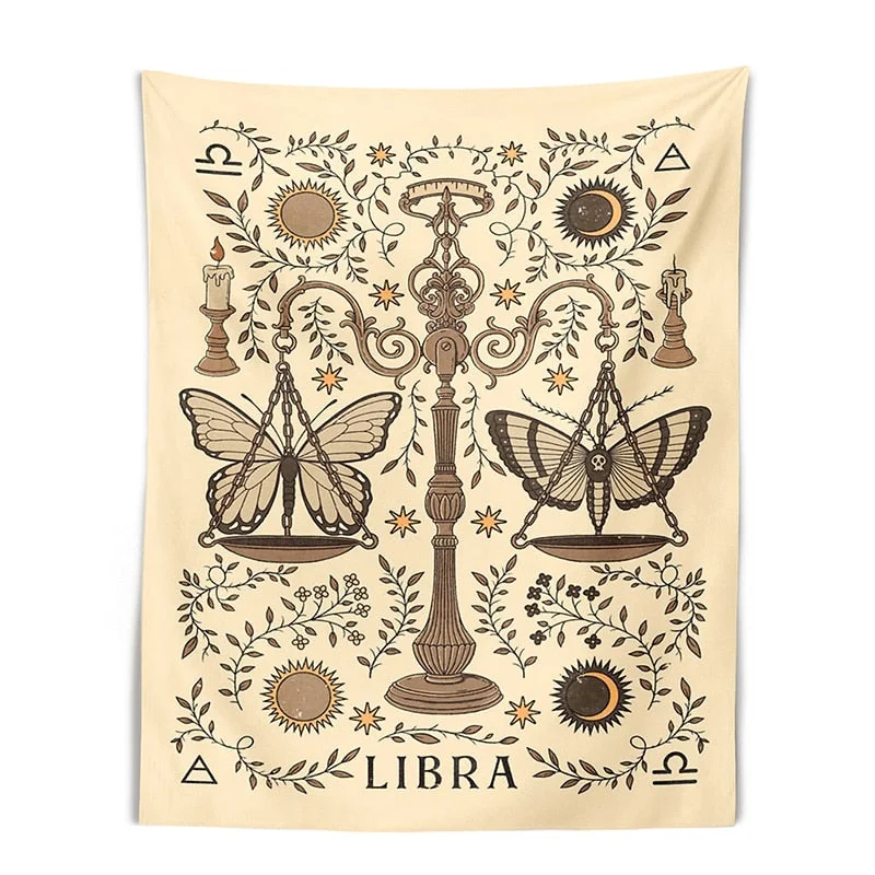 Tarot Tapestry Wall Hanging Constelation Zodiac Tapestries Hippie Astrology Tapestry Boho Horoscope Floral Tapestry for BedRoom